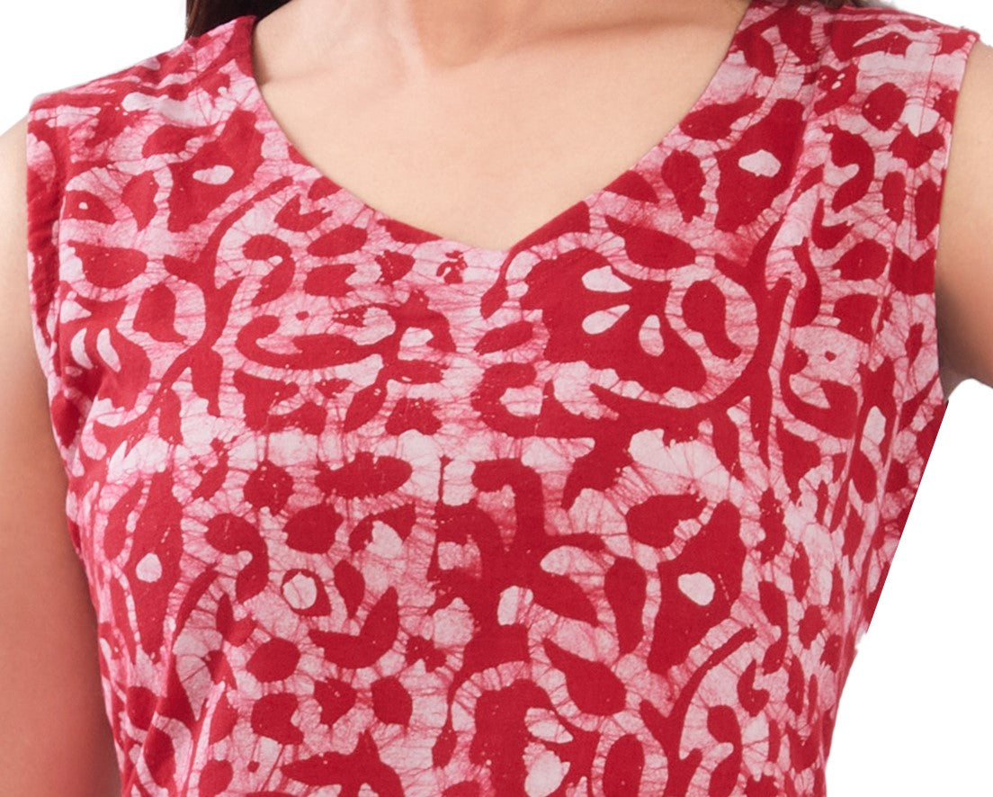 Red Cotton Batik Dress for Women