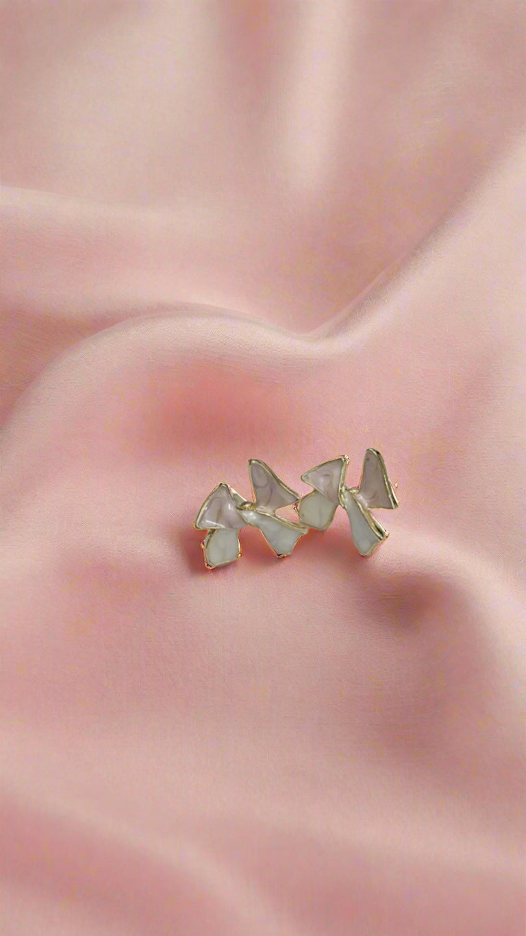 Elegant Baby Pink Bow Stud Earrings with Gold Trim