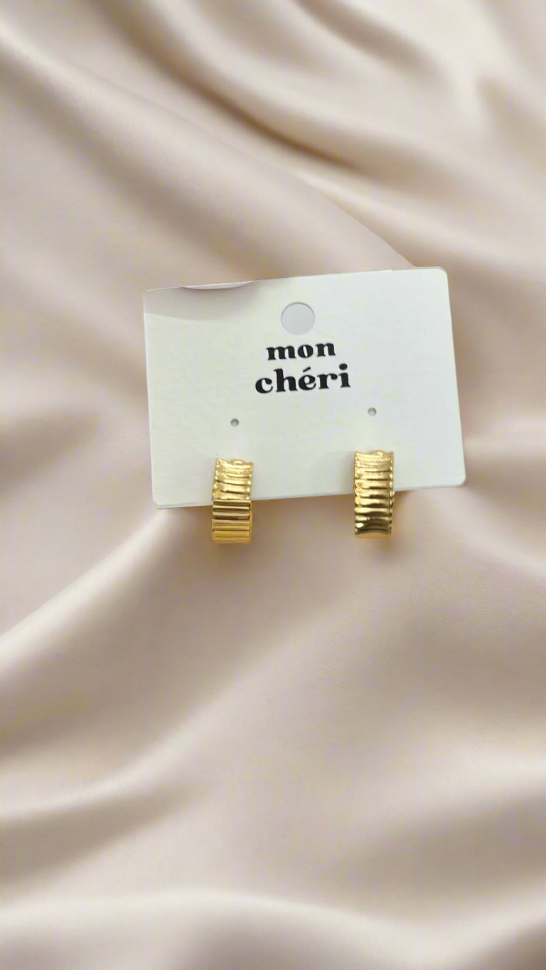 Ribbed Gold Mini Hoops