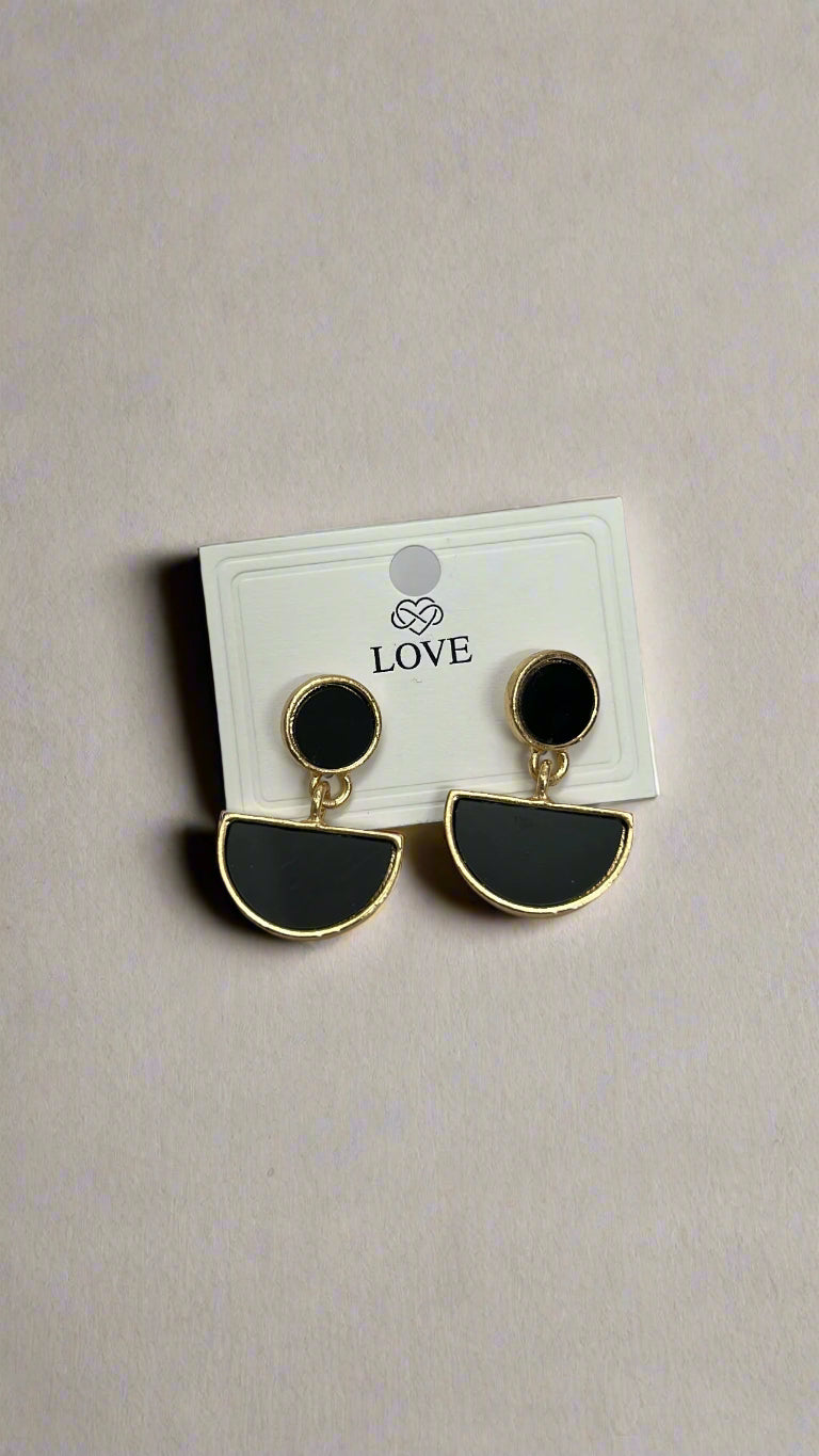 Elegant Black & Gold Geometric Dangle Earrings