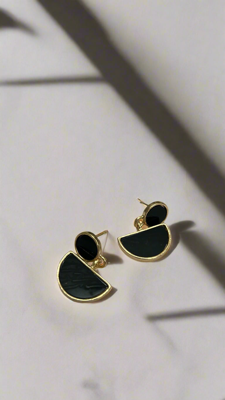 Elegant Black & Gold Geometric Dangle Earrings