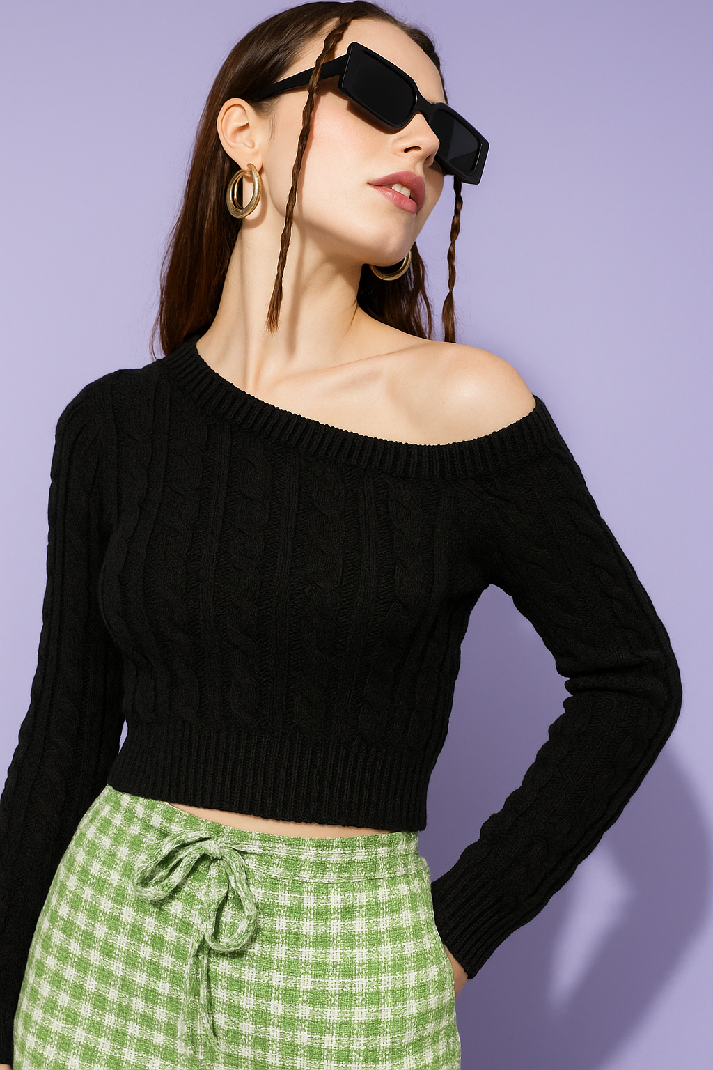 Midnight Muse One-Shoulder Rib Knit Top