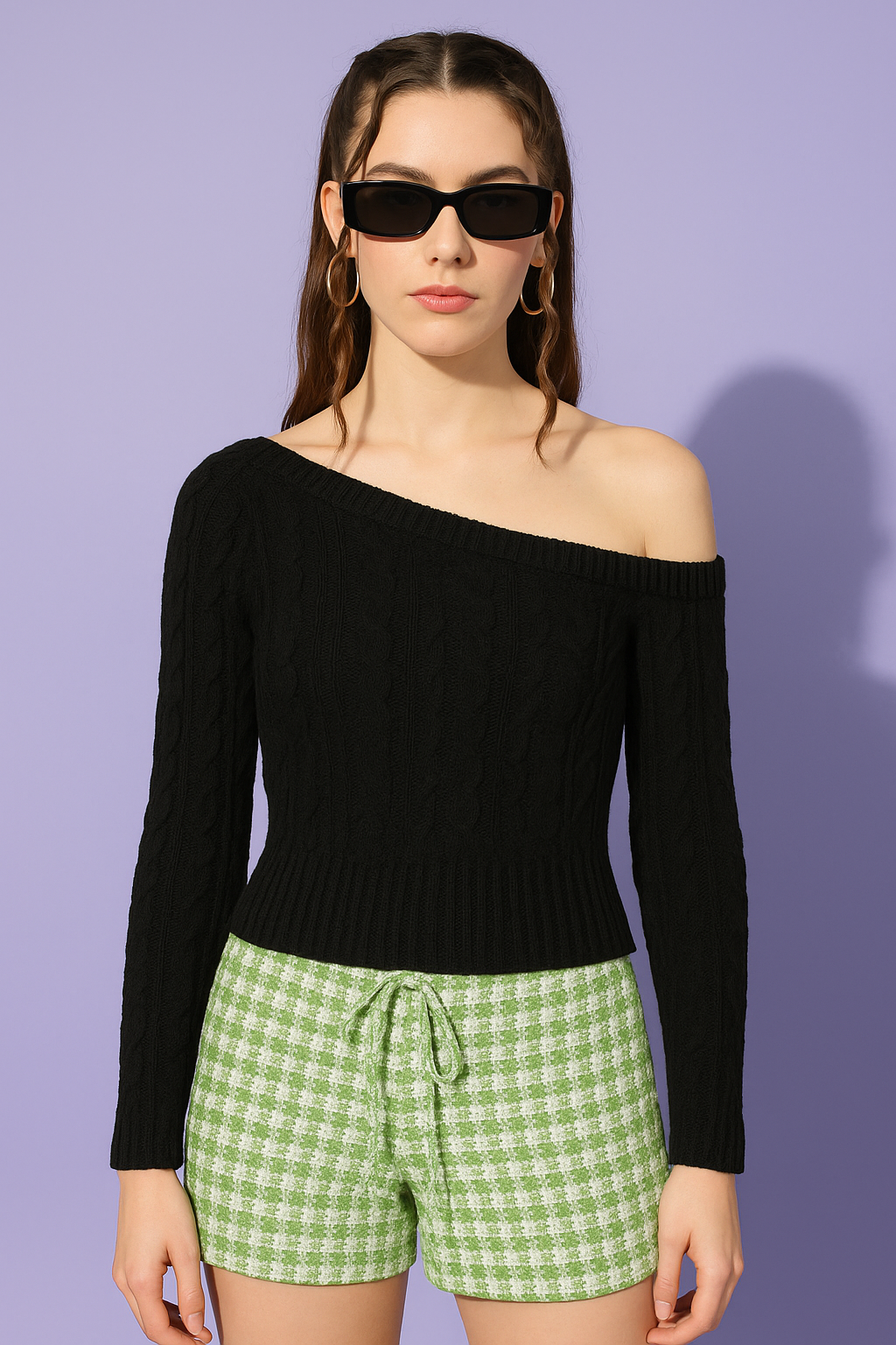 Midnight Muse One-Shoulder Rib Knit Top