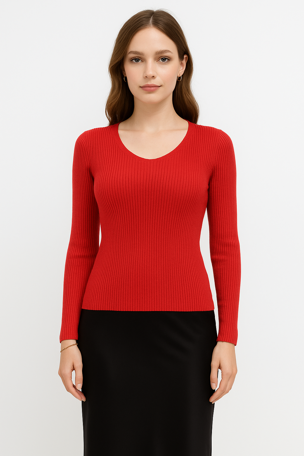 Scarlet Curve Ribbed Knit Top