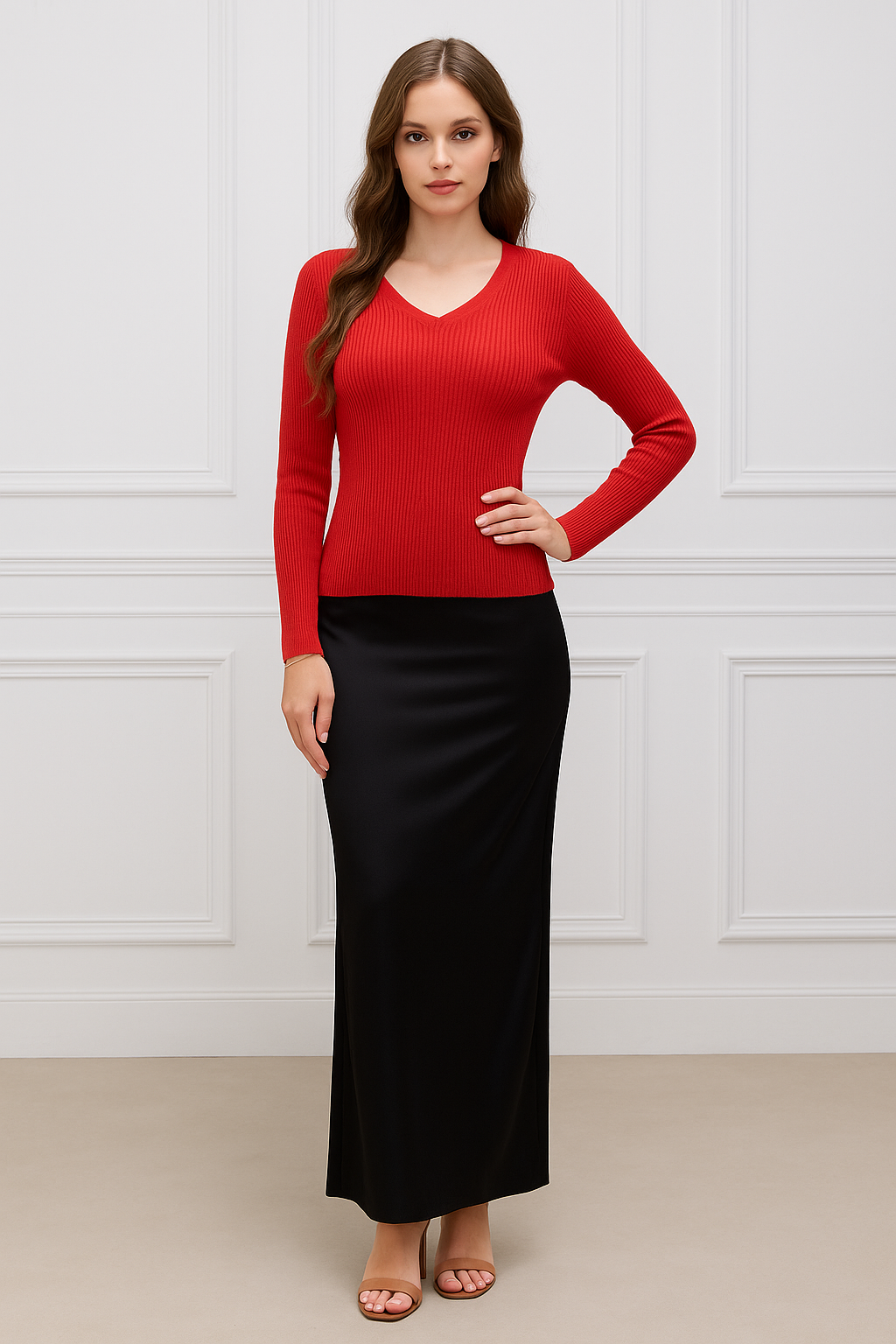 Scarlet Curve Ribbed Knit Top