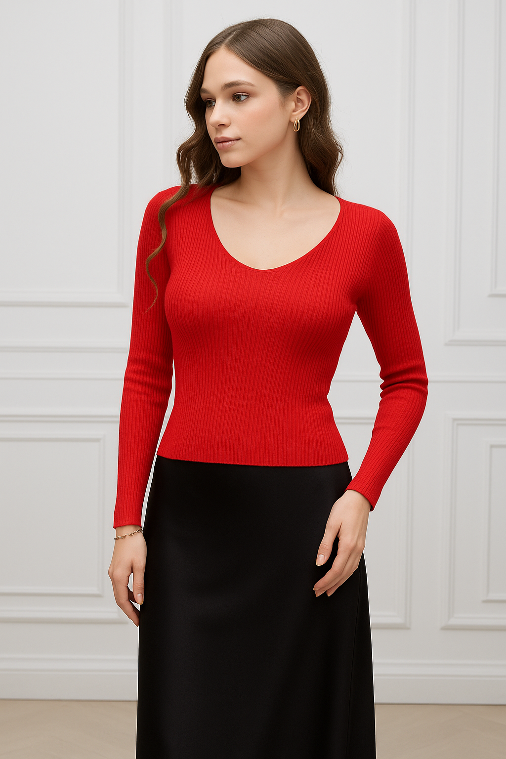 Scarlet Curve Ribbed Knit Top