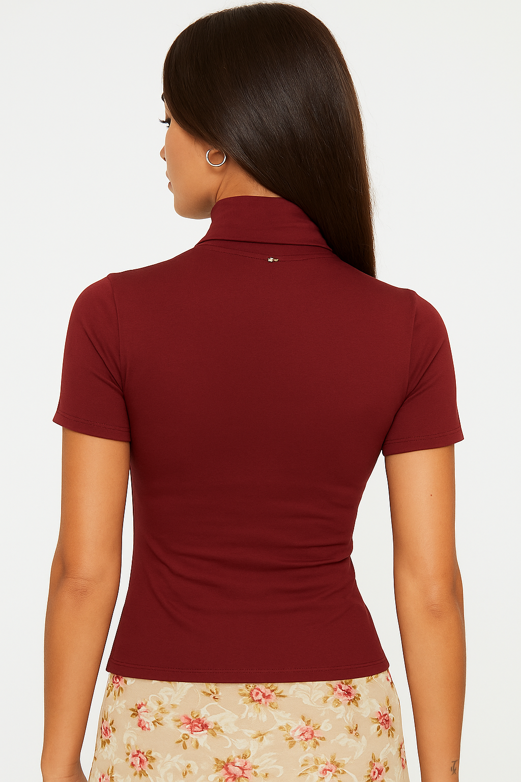 Elegant Maroon Mock Neck Tee