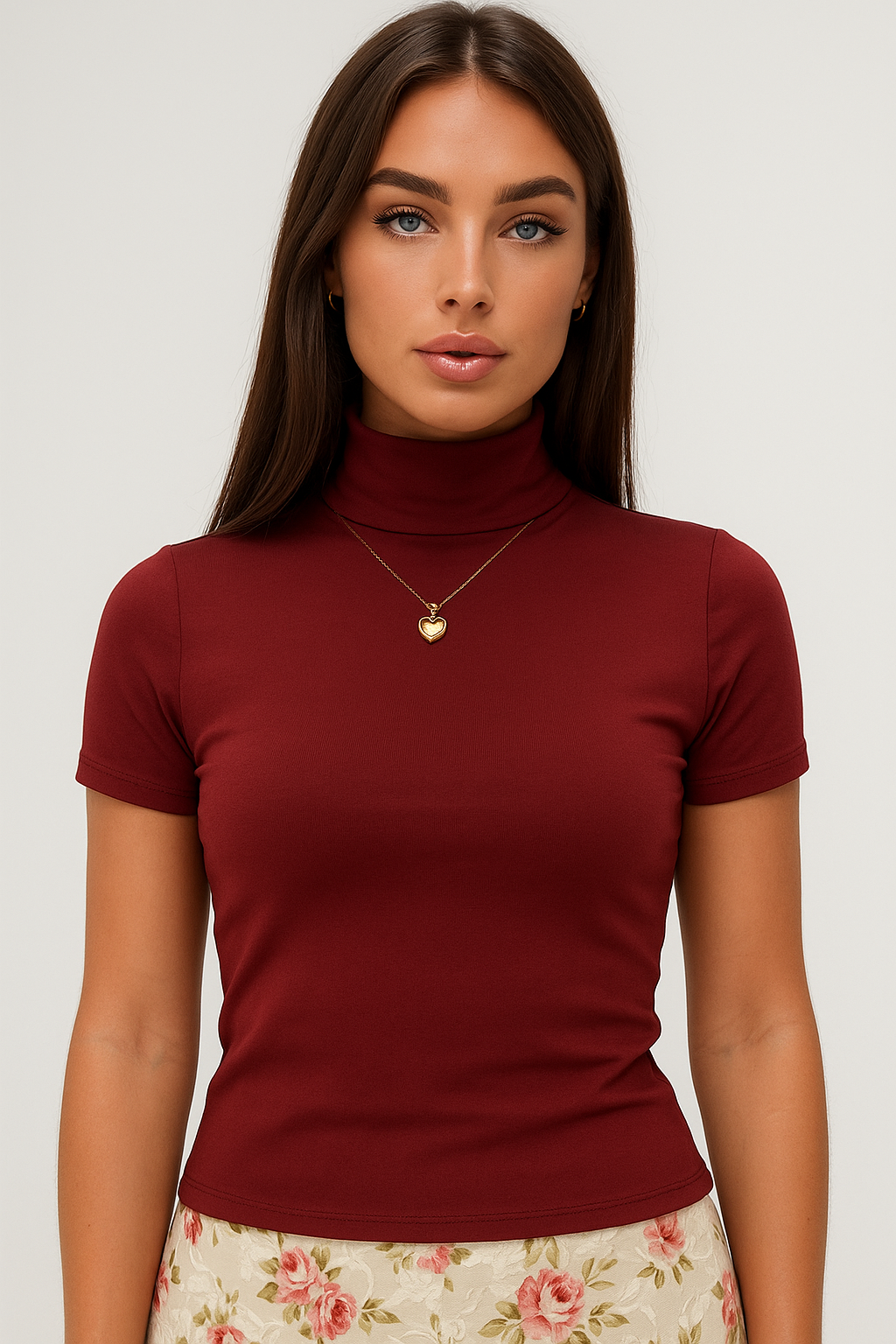 Elegant Maroon Mock Neck Tee