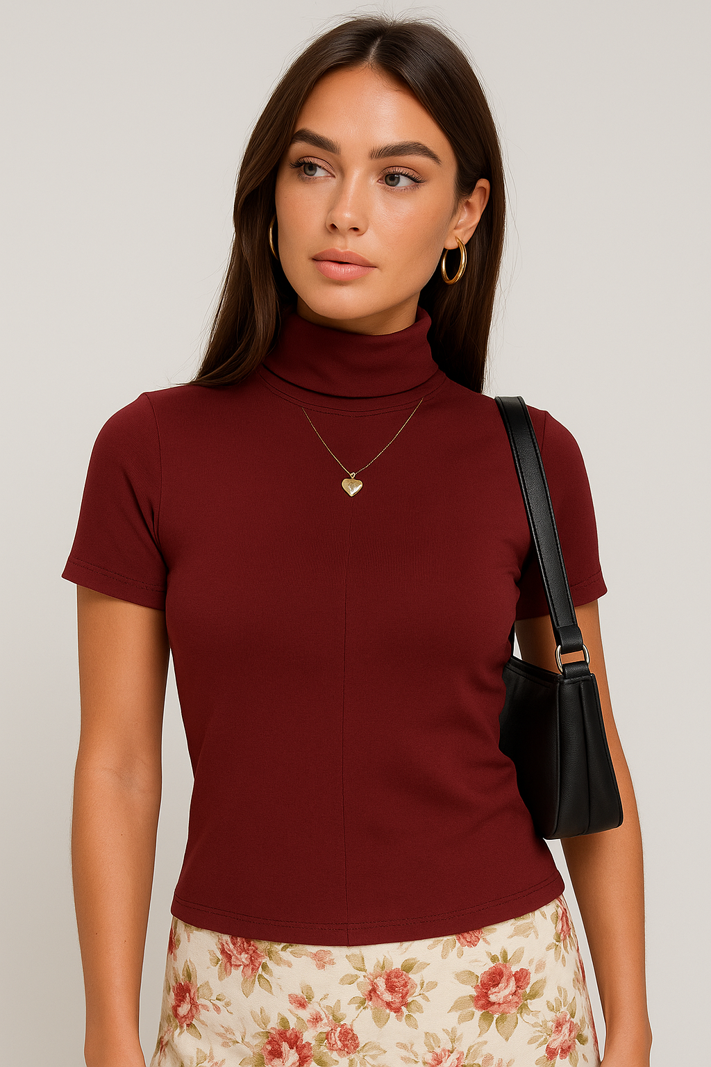 Elegant Maroon Mock Neck Tee