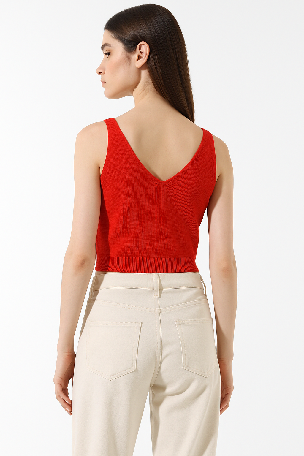 Red Textured Knit Sleeveless Top