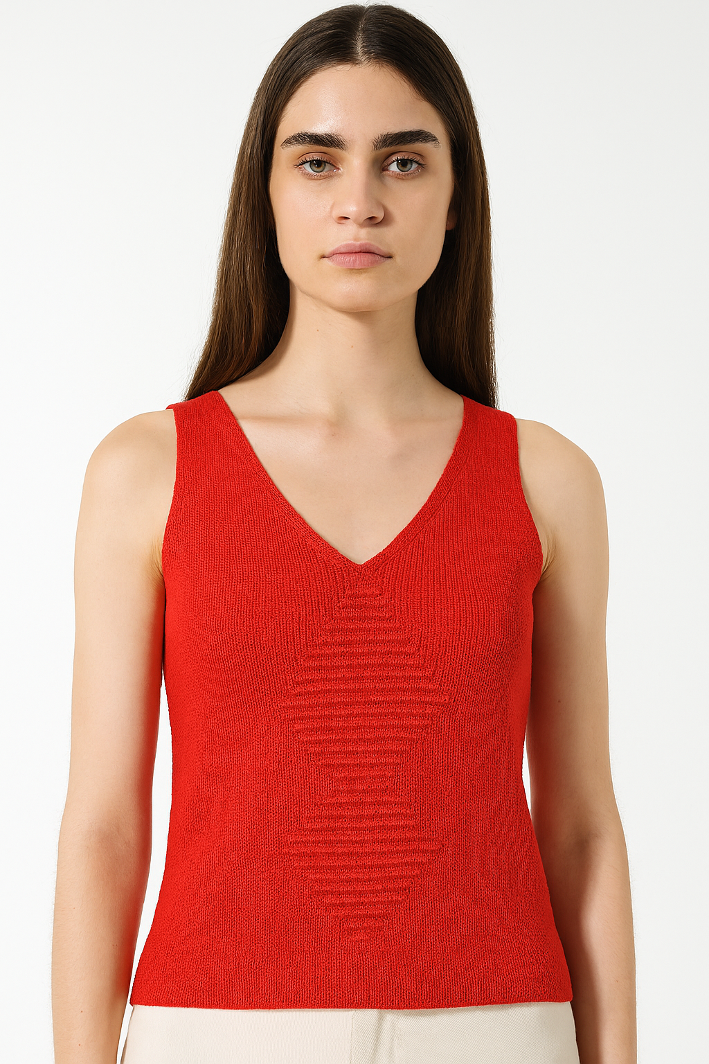 Red Textured Knit Sleeveless Top