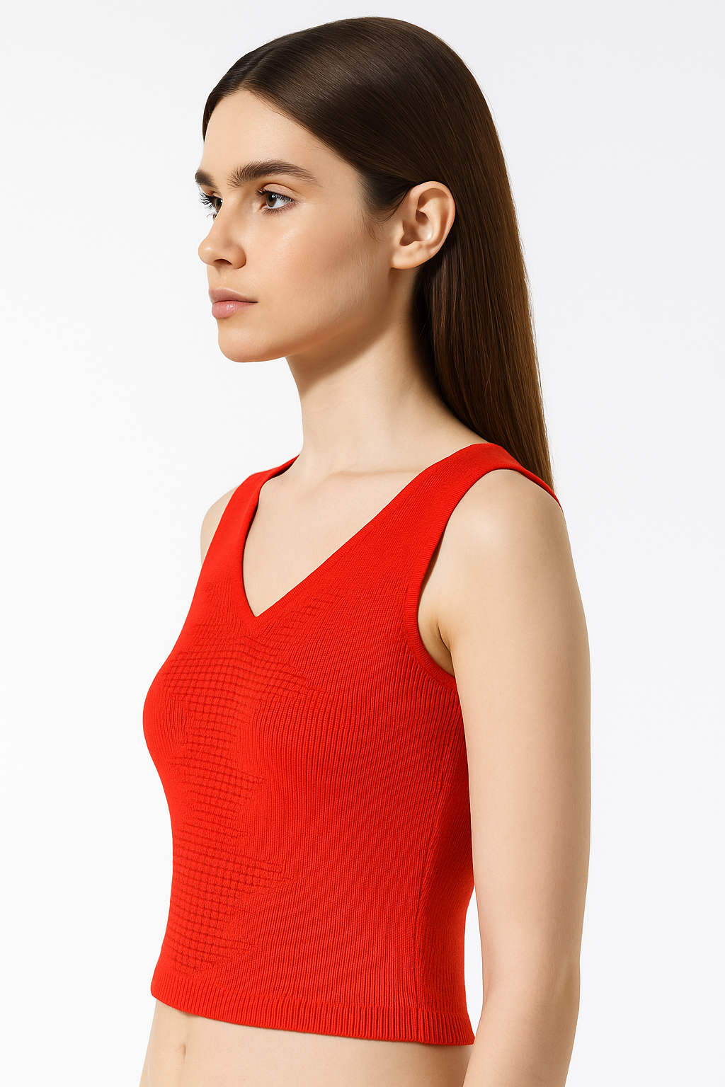 Red Textured Knit Sleeveless Top