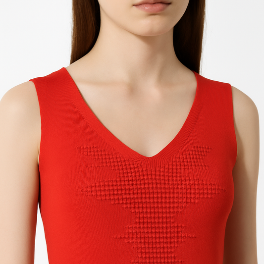 Red Textured Knit Sleeveless Top