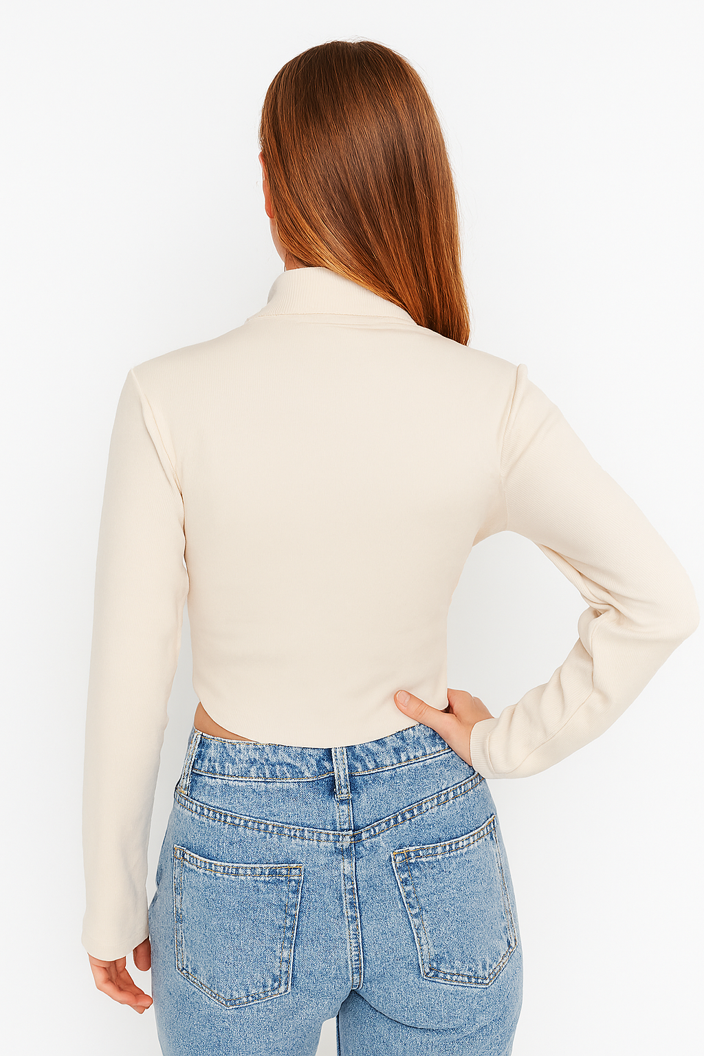 Ivory Studded Zip-Up Heavy Knit Jacket