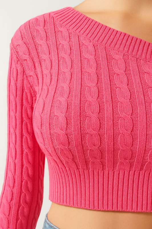 Bold & Blush One-Shoulder Chain Knit Crop Top