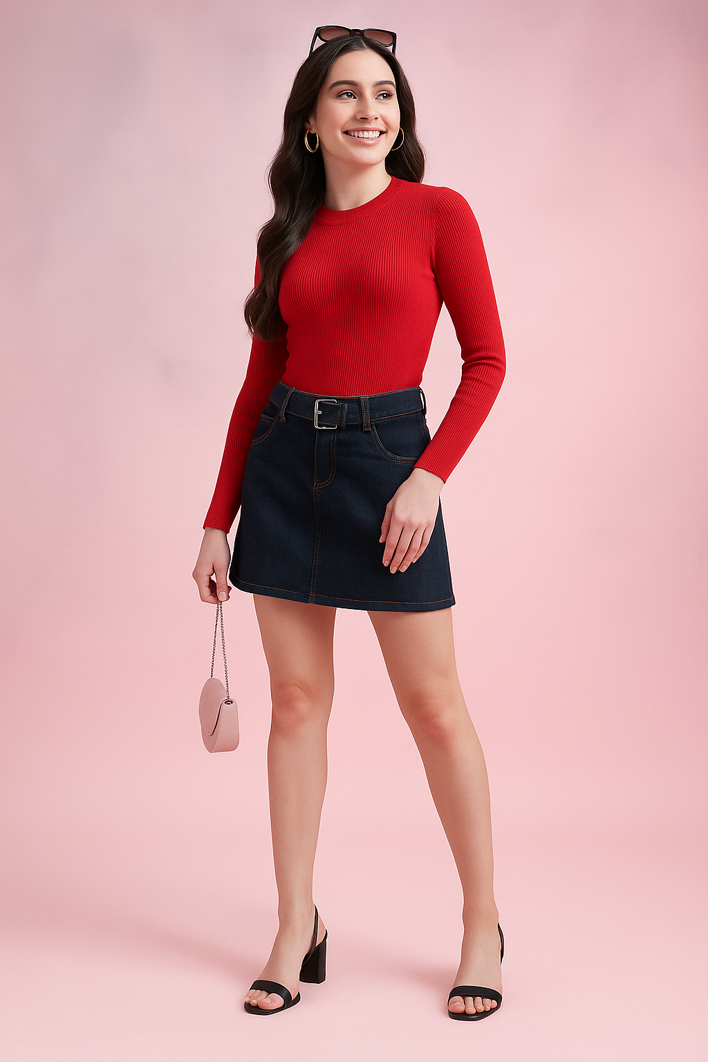 Bold Basics Red Rib-Knit Fitted Top