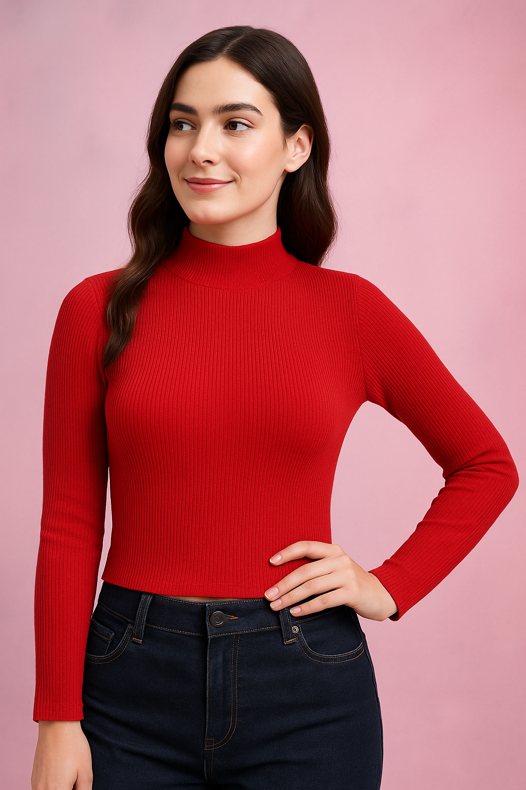Bold Basics Red Rib-Knit Fitted Top
