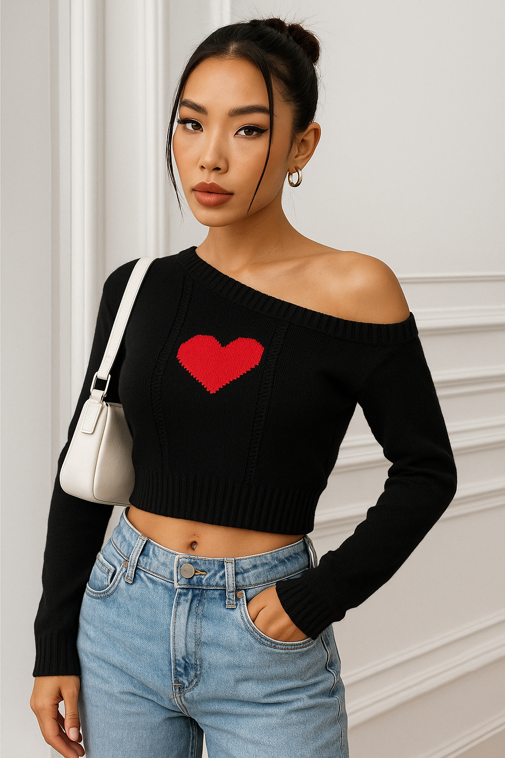 Heart On My Sleeve Rib Knit Crop Top