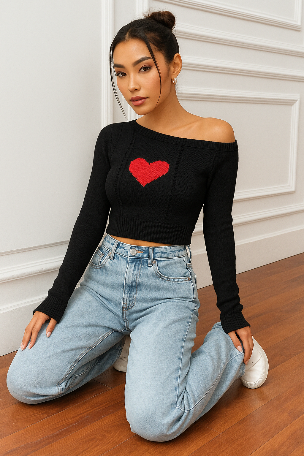 Heart On My Sleeve Rib Knit Crop Top