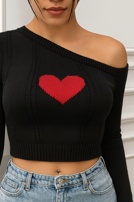 Heart On My Sleeve Rib Knit Crop Top