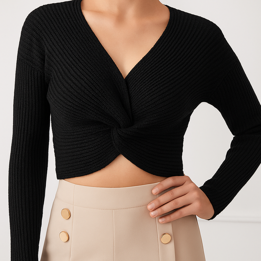 Chic Twist Front Ribbed Knit Top