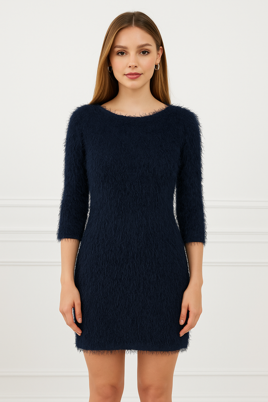 Elegant Navy Textured Knit Bodycon Dress