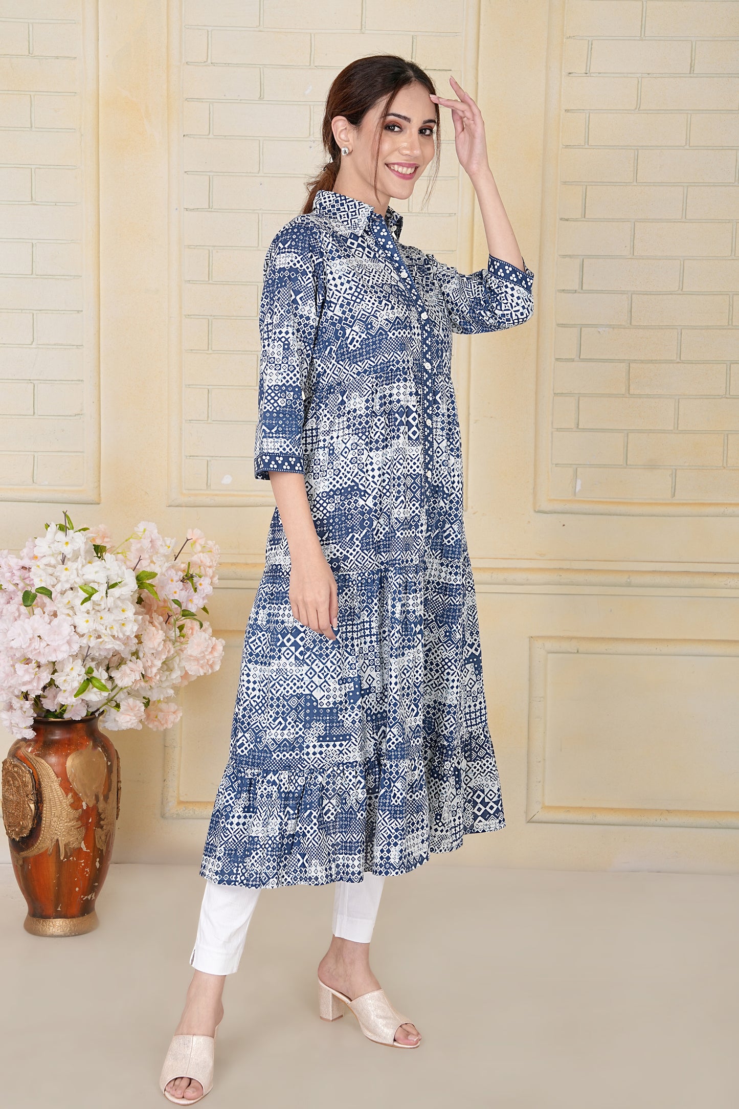 Indigo Jaipuri Cotton Printed Kurta