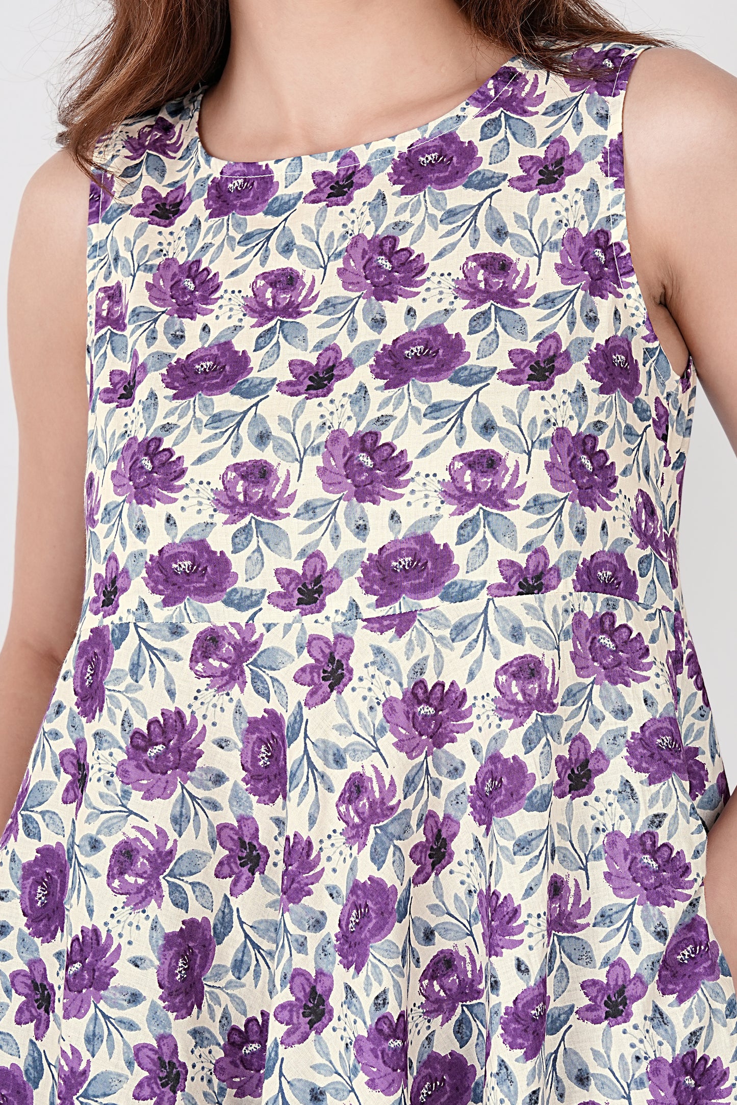 Jaipuri Block Print A-Line Kurta with Printed Pants Purple & White