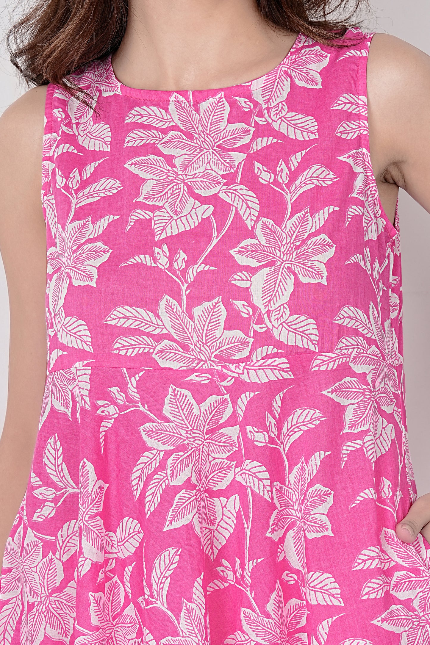 Jaipuri Block Print A-Line Kurta with Printed Pants Pink