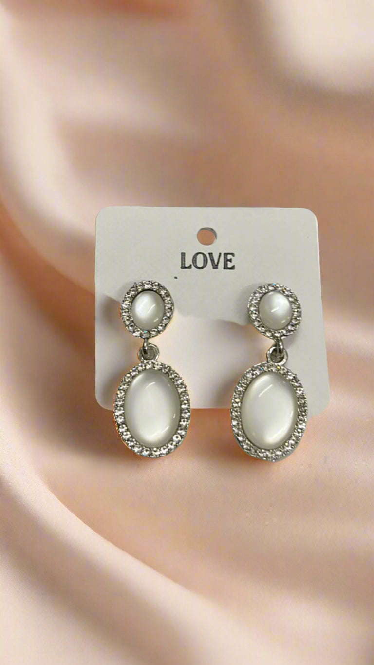 Crystal Halo Oval Drop Earrings