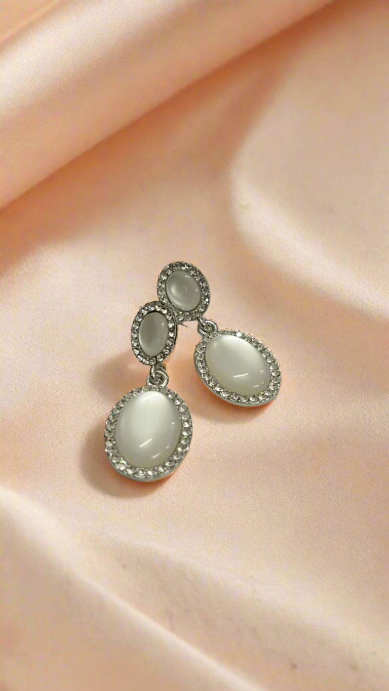 Crystal Halo Oval Drop Earrings