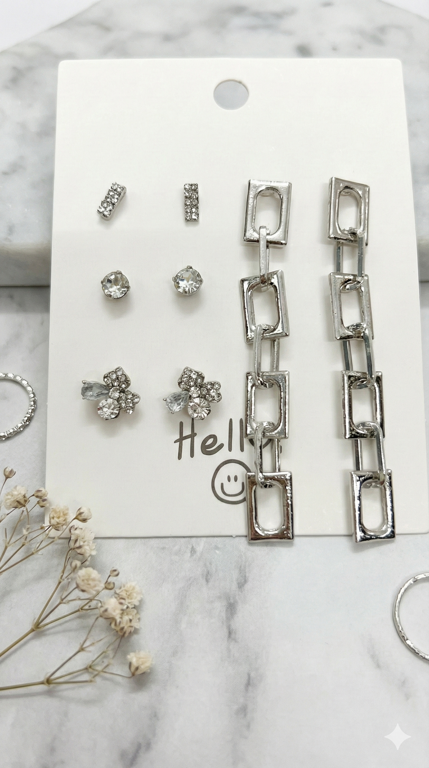 Chic 4-Pair Silver Earring Set – Studs & Dangles Combo