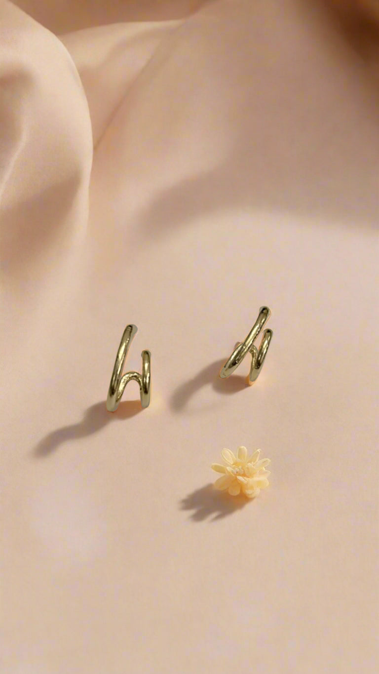 Double Loop Golden Hoop Studs – Bold & Chic Edit