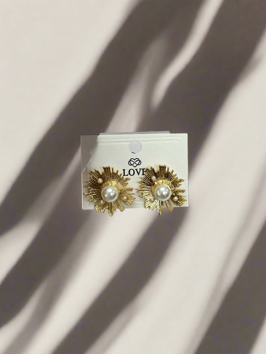 Golden Sunburst Pearl Studs – Radiance Redefined