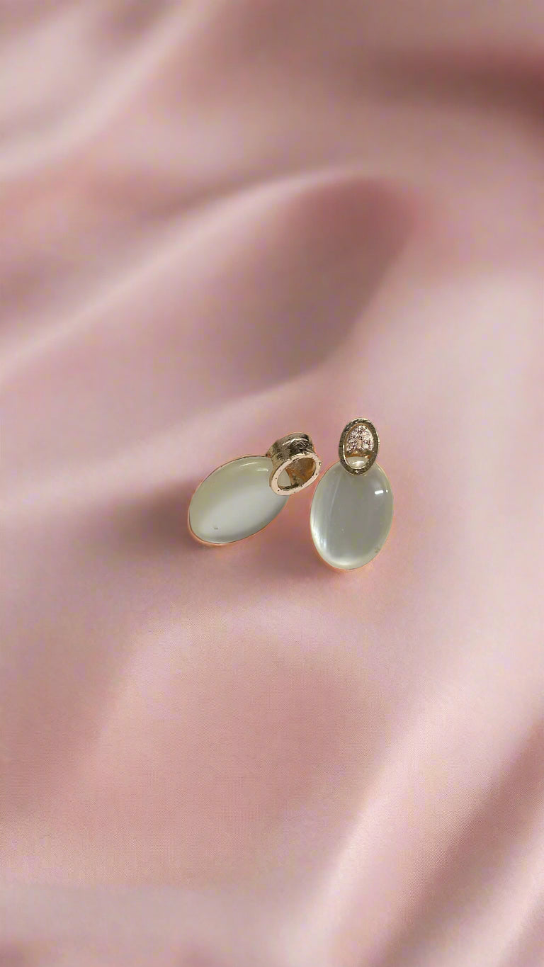 Elegant Golden White Oval Drop Earrings