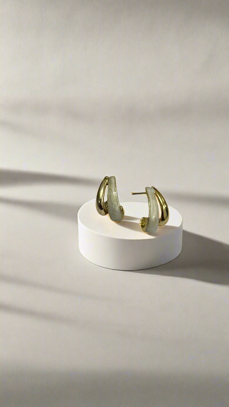 Golden & Ivory Arc Stud Earrings – Minimal Love Collection
