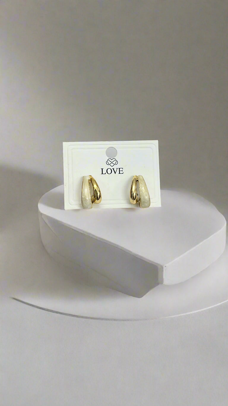 Golden & Ivory Arc Stud Earrings – Minimal Love Collection