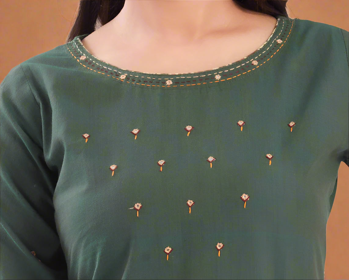 Vismi Mehendi Green Handloom Cotton Short Kurti for Women