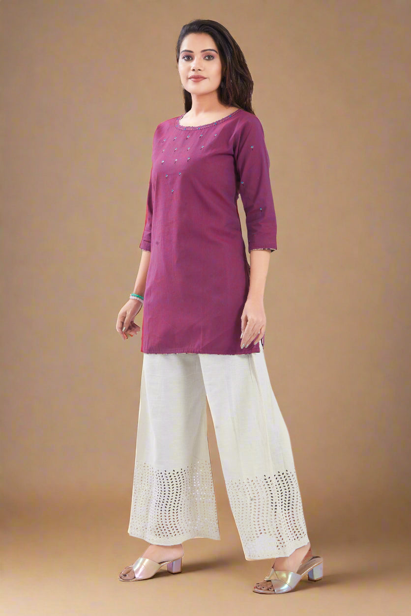 Vismi Magenta Handloom Cotton Short Kurti for Women