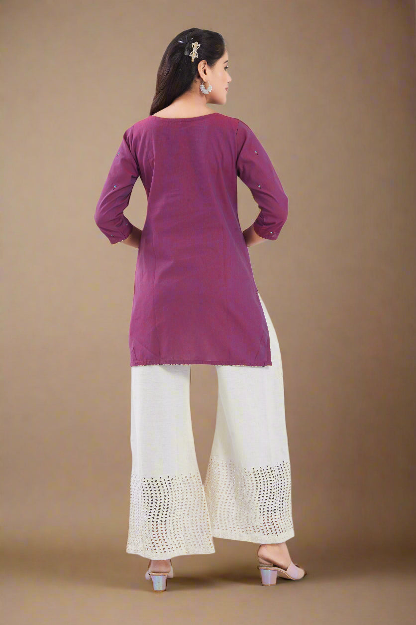 Vismi Magenta Handloom Cotton Short Kurti for Women