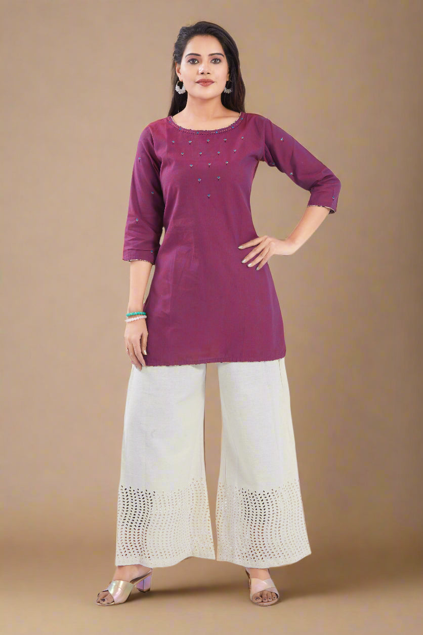 Vismi Magenta Handloom Cotton Short Kurti for Women