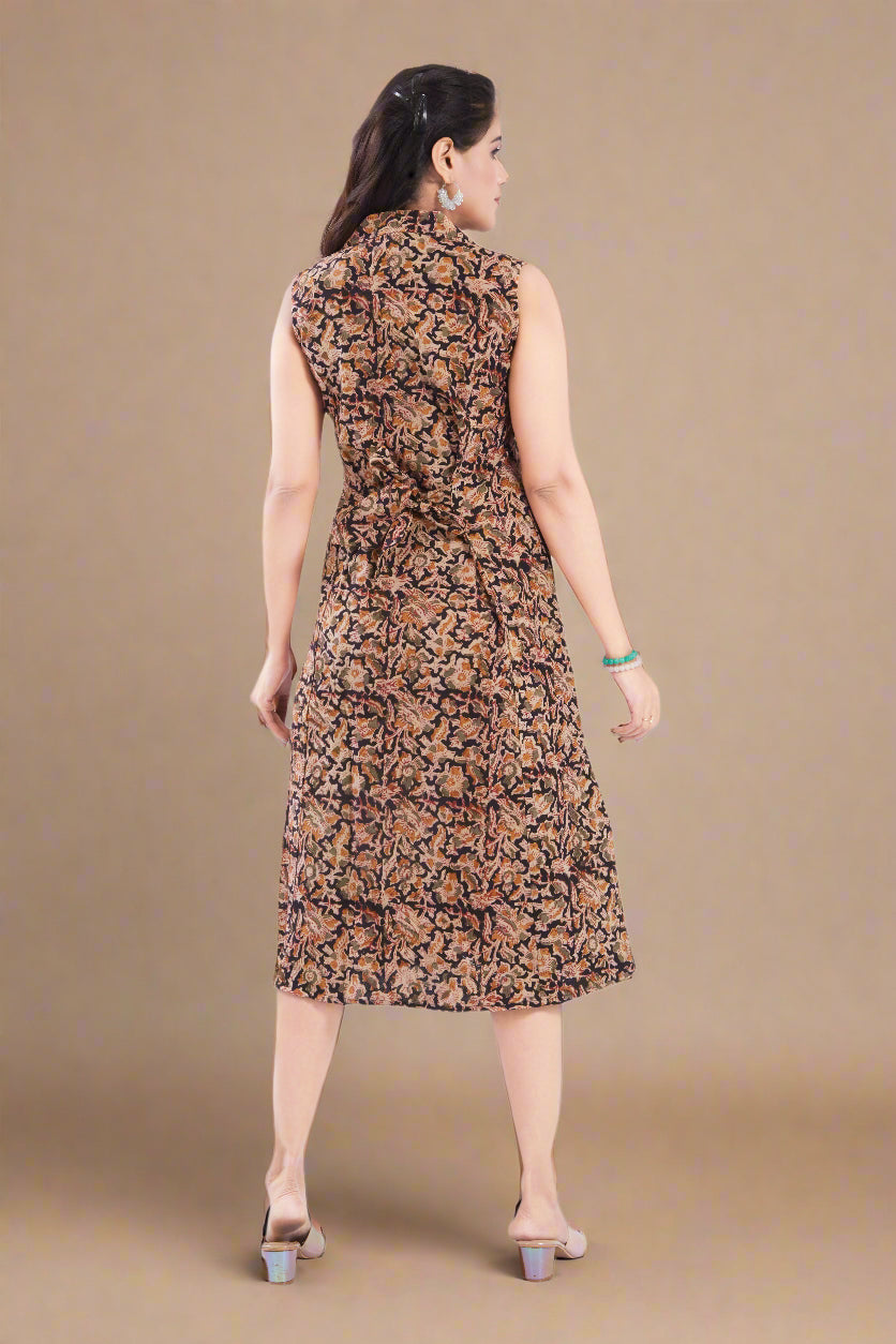 Black Cotton Kalamkari A line fit Dress for Women