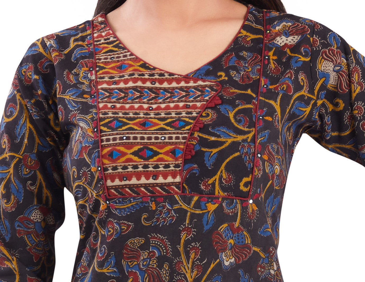 Vismi Black Sanganeri Floral Motifs Printed Kurti