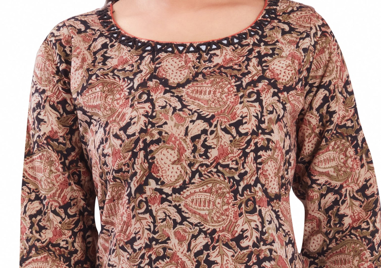 Vismi Black Kalamkari Printed Cotton Kurti for Women