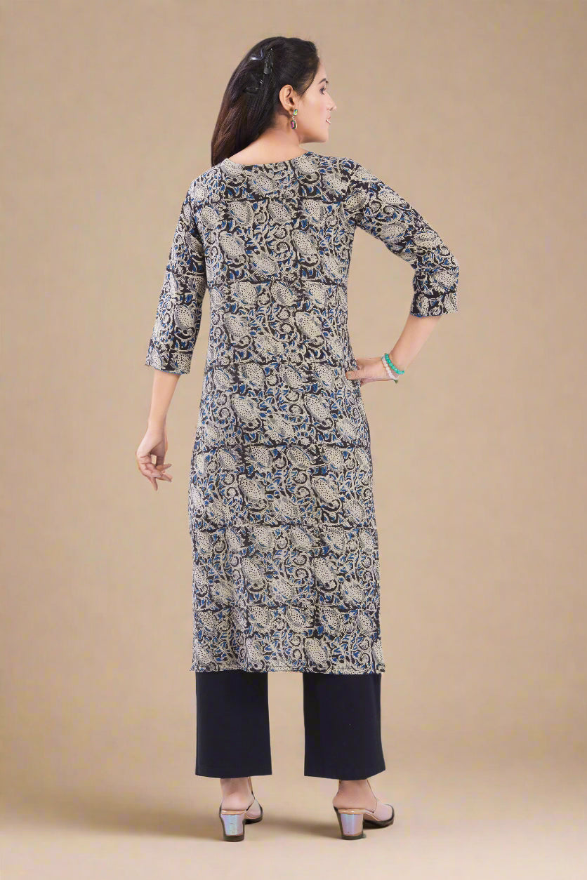 Vismi Black Kalamkari Cotton Kurti for Women