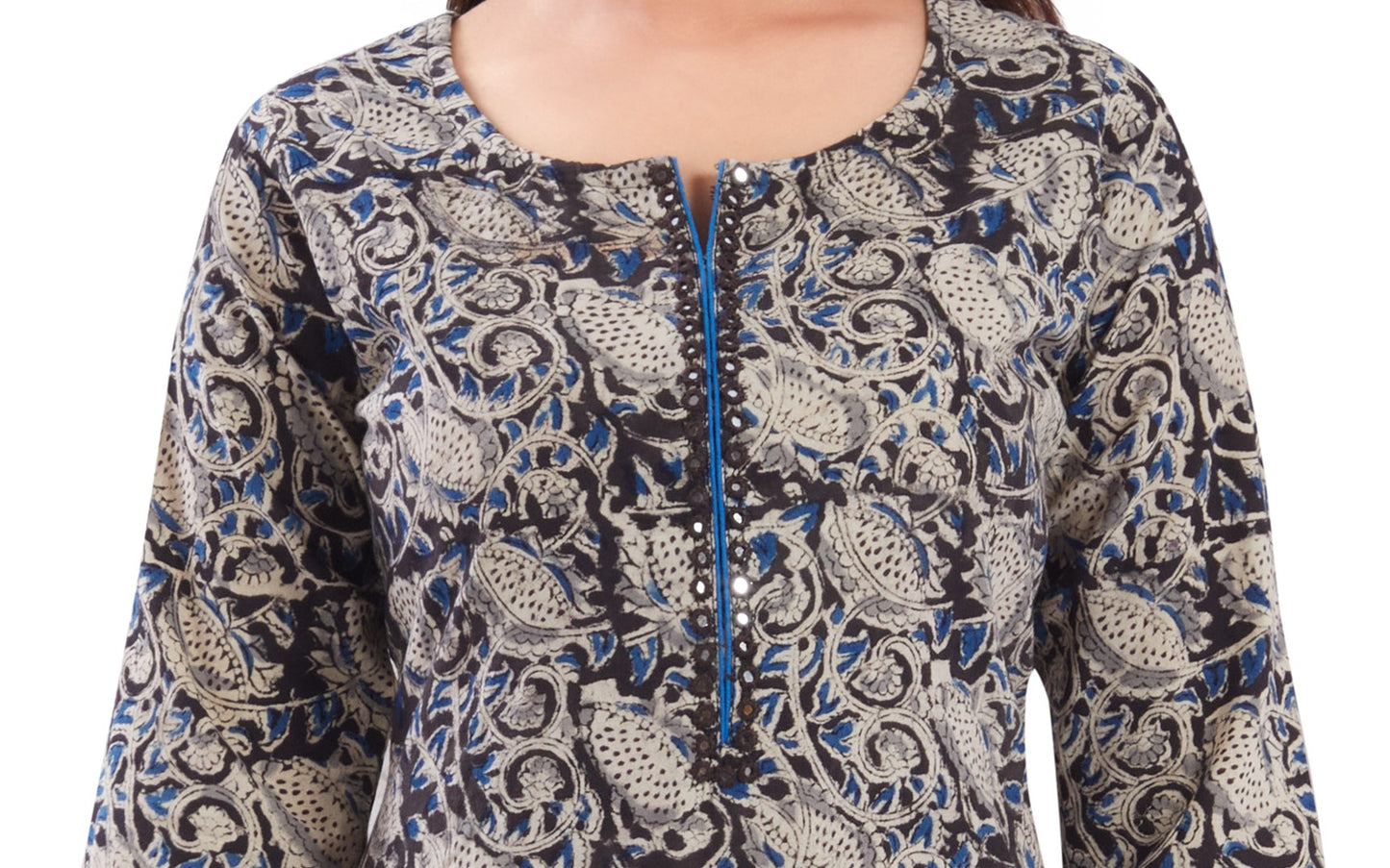 Vismi Black Kalamkari Cotton Kurti for Women