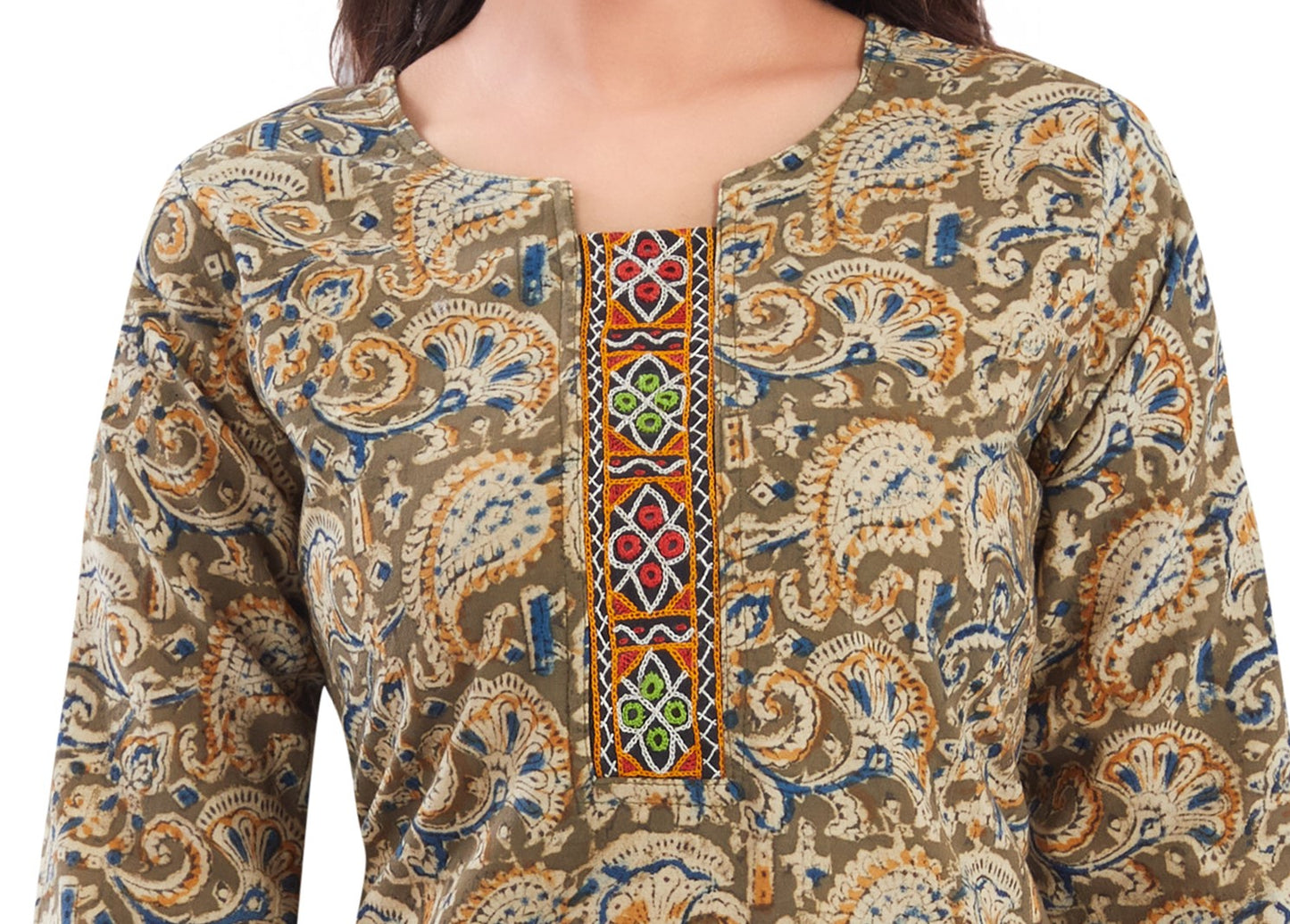 Vismi Green Kalamkari Handcrafted Embroidery Kurti for Women