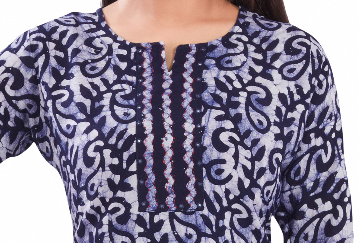 Vismi Navy Blue Pure Batik Cotton Kurti for Women