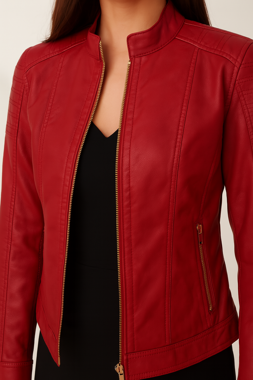 Fierce Scarlet Edge Moto Jacket with Quilted Power Shoulders