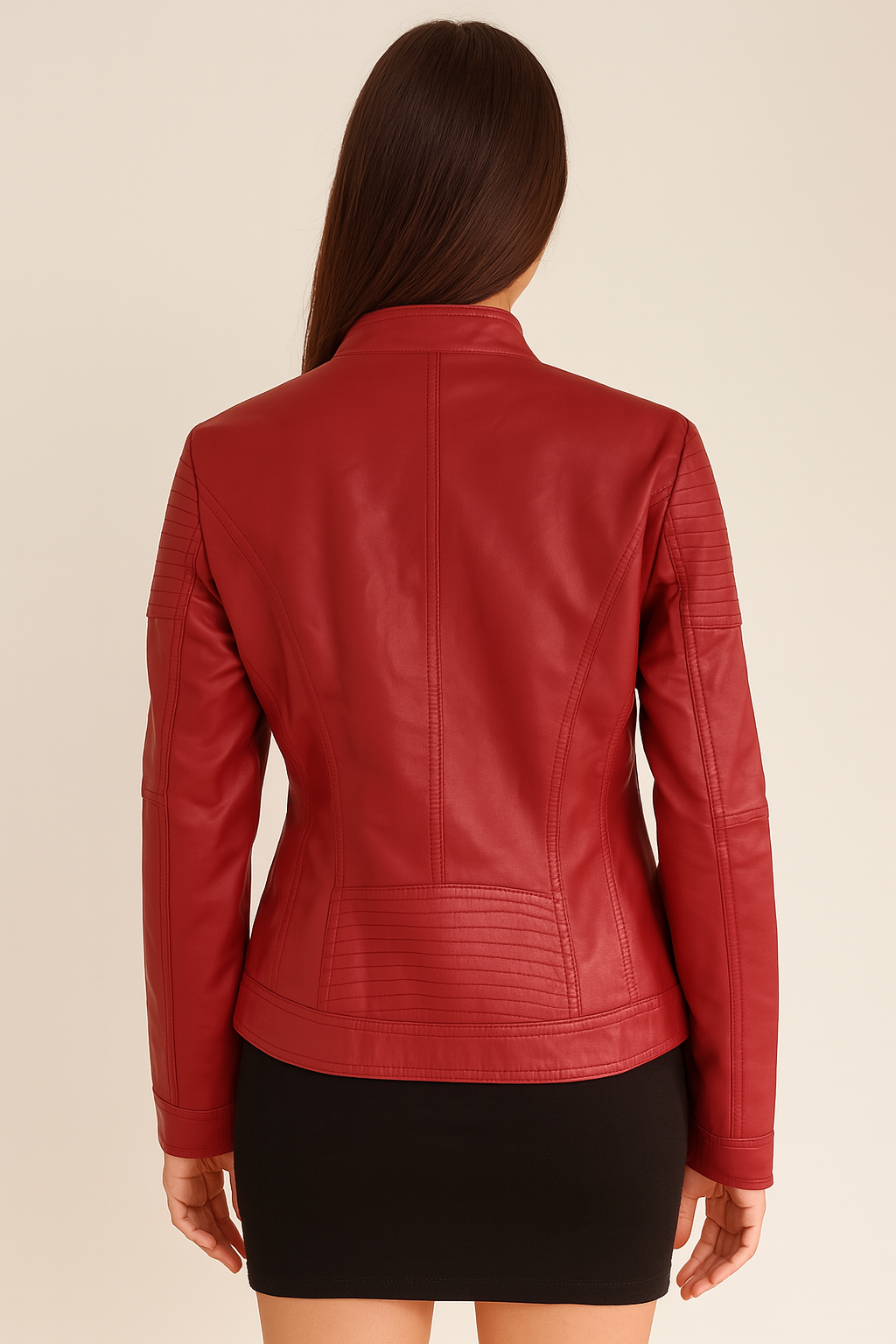 Fierce Scarlet Edge Moto Jacket with Quilted Power Shoulders